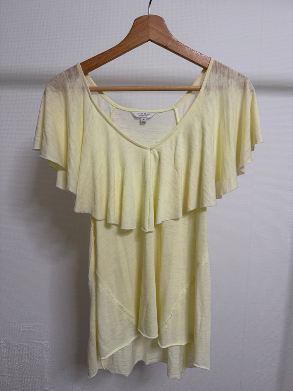 Lucky Brand Pale Yellow V-neck ruffle top